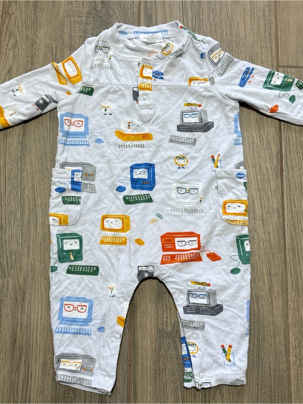Angel Dear Bamboo baby Computer Print Long Sleeve One-Piece - Multi Color